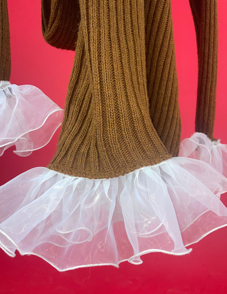 Brown Knit Frill Dress