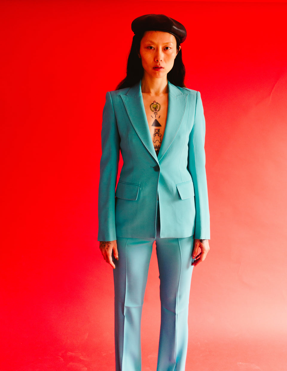 Blue Flared Trouser Suit