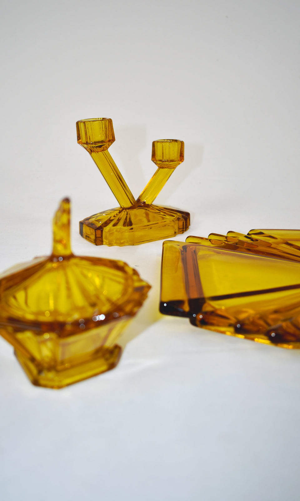 1930's Amber Glass Dressing Table Set