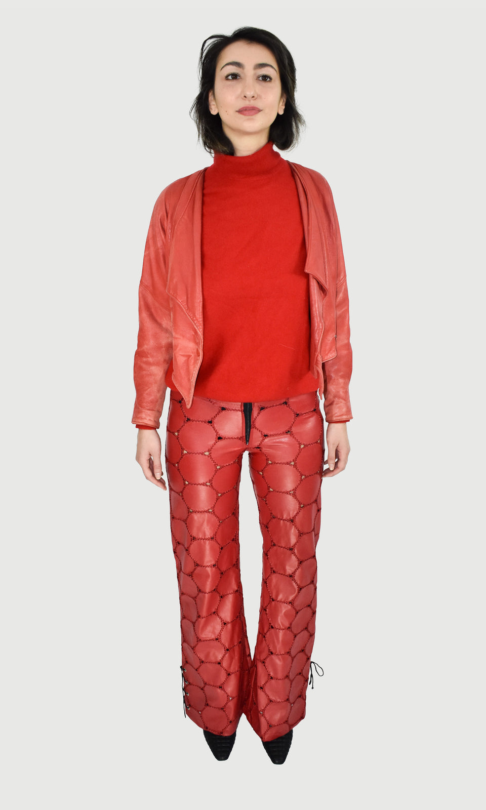Red Patch Work Flared Trousers