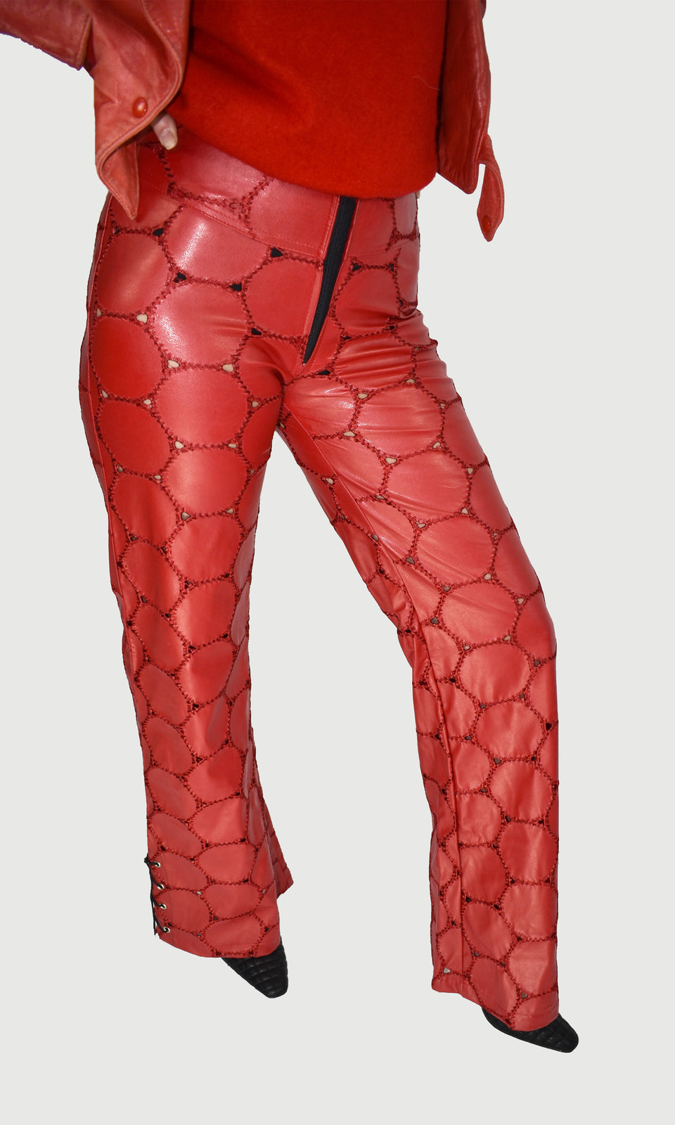 Red Patch Work Flared Trousers