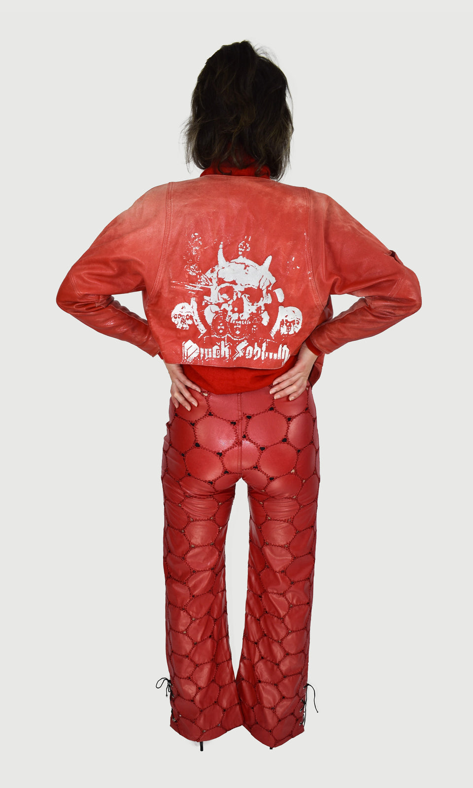 Red Patch Work Flared Trousers