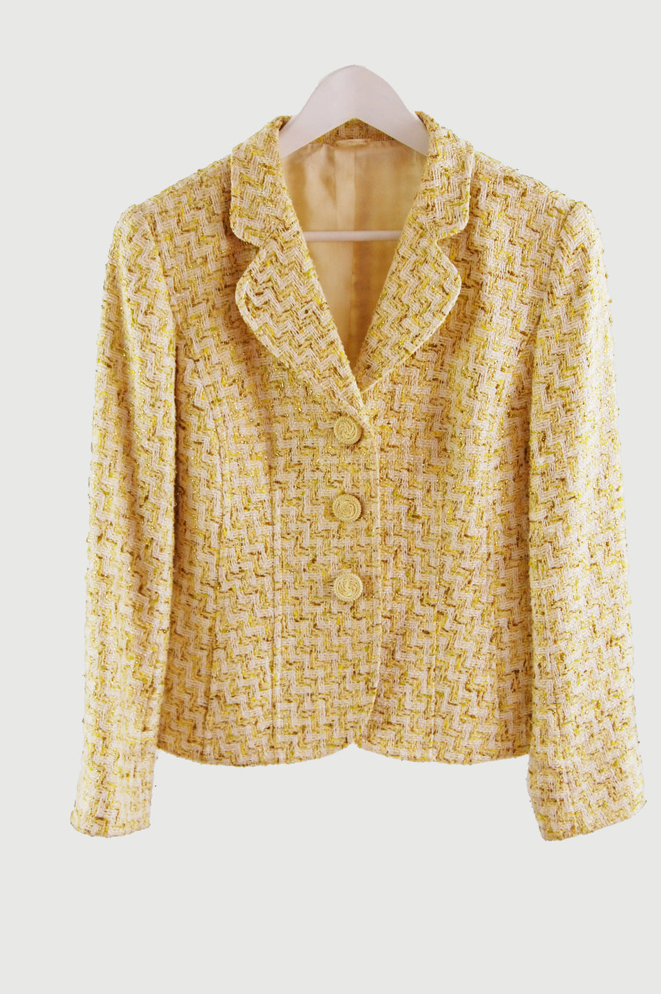 Yellow + Gold Tweed Cropped Jacket