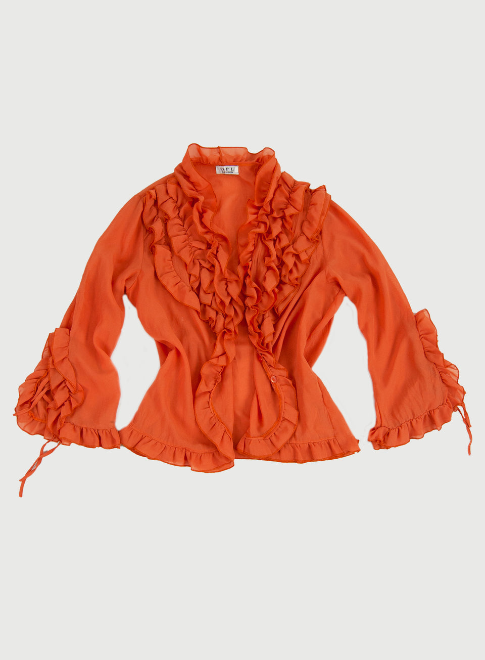 Orange Chiffon Ruffle Shirt