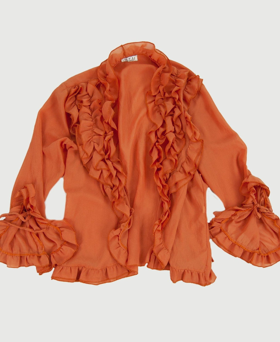 Orange Chiffon Ruffle Shirt