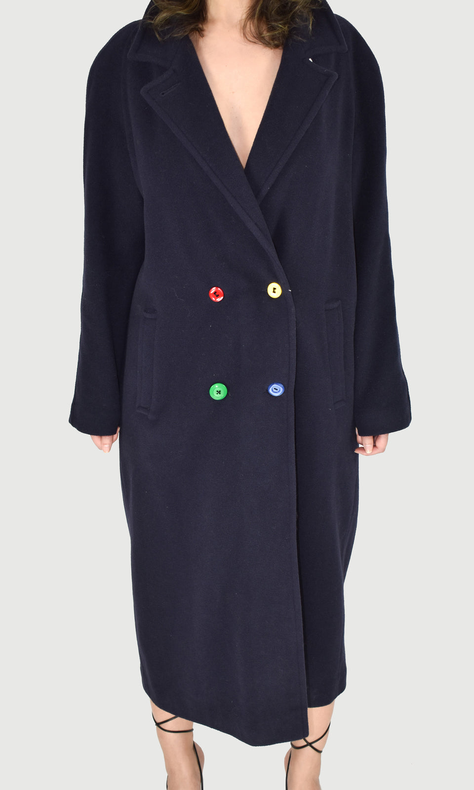 SADEO Revive: Navy Wool & Cashmere Double Breasted Coat