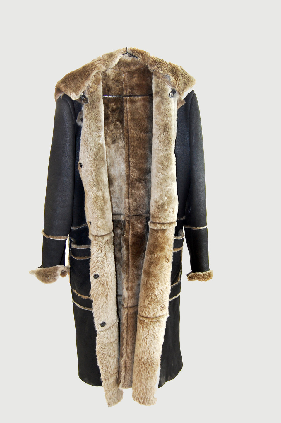 Long Sheepskin Hooded Coat