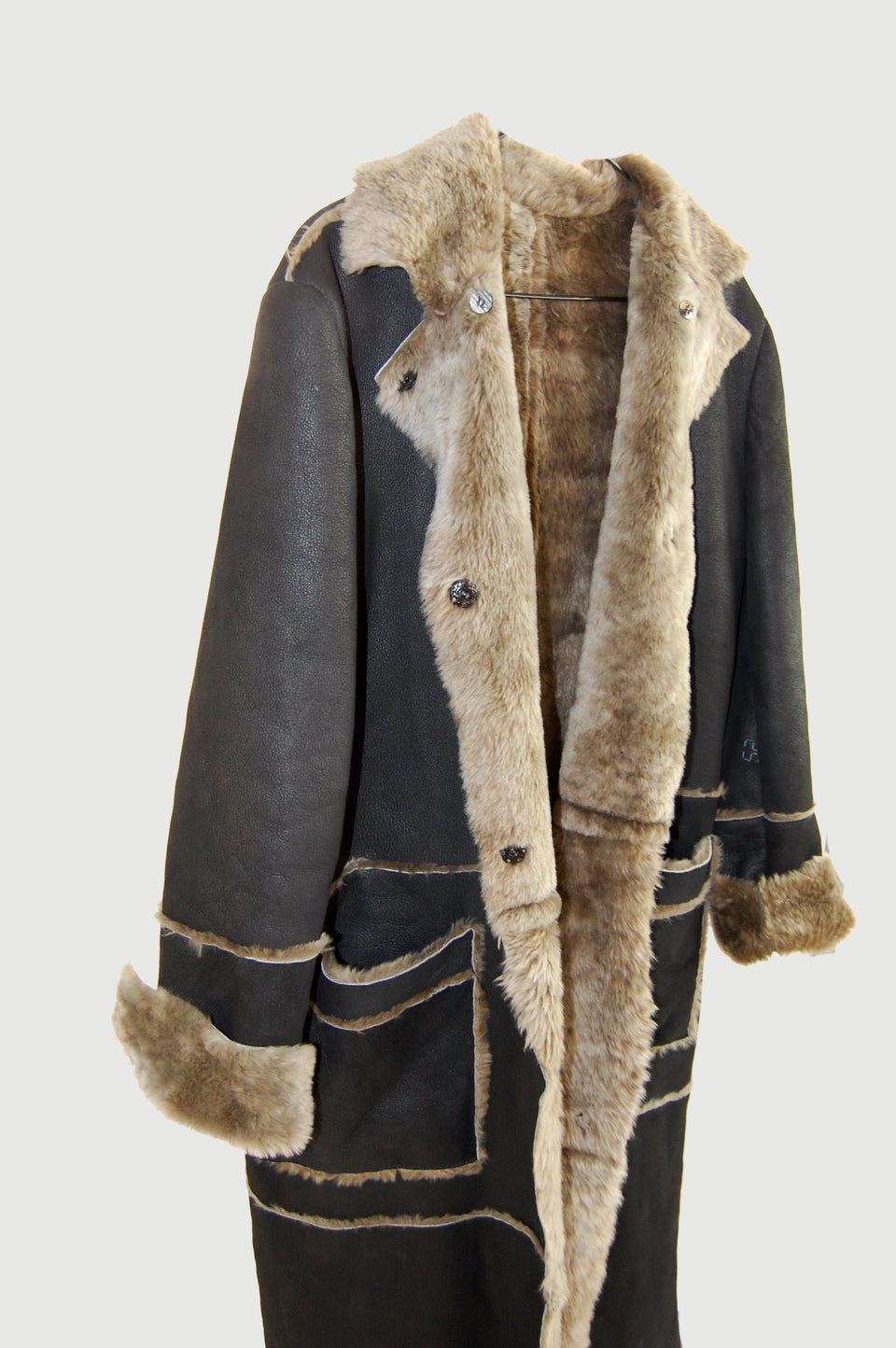 Long Sheepskin Hooded Coat