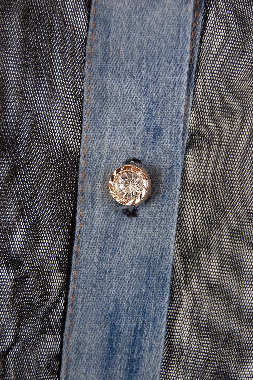 Mesh Denim Rhinestone Shirt