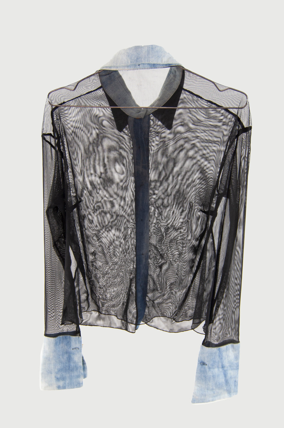 Mesh Denim Rhinestone Shirt