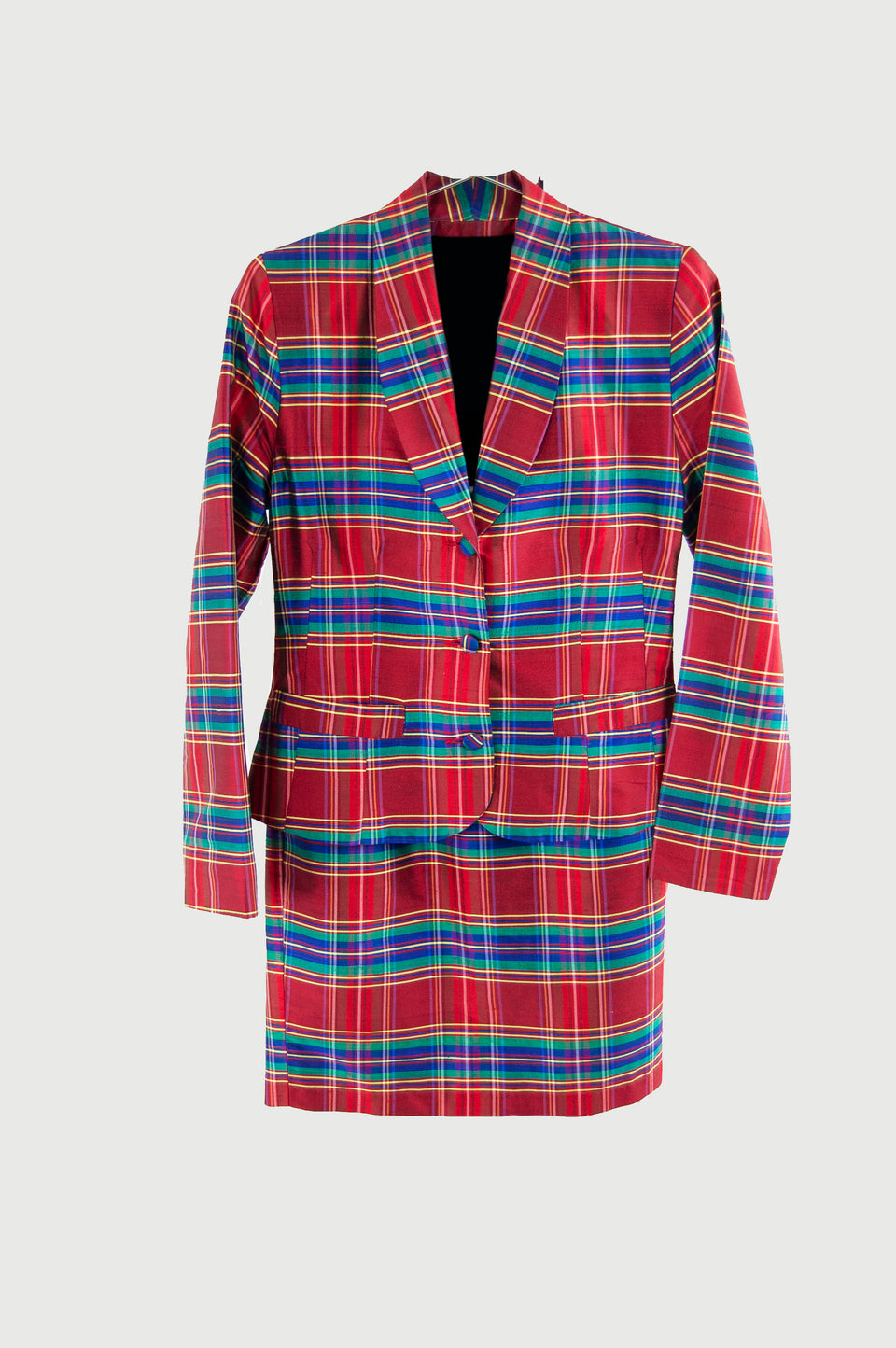 1990's Red Tartan Skirt Suit