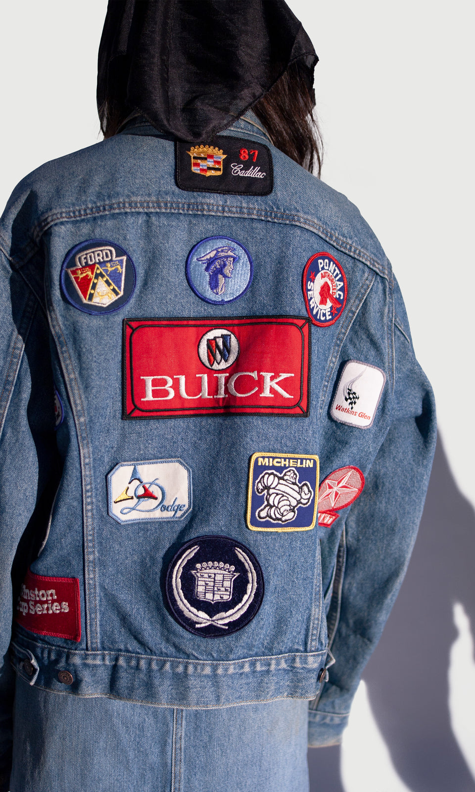 2 Piece Denim: Collectors Car Badge Jacket + High Waisted Maxi Skirt
