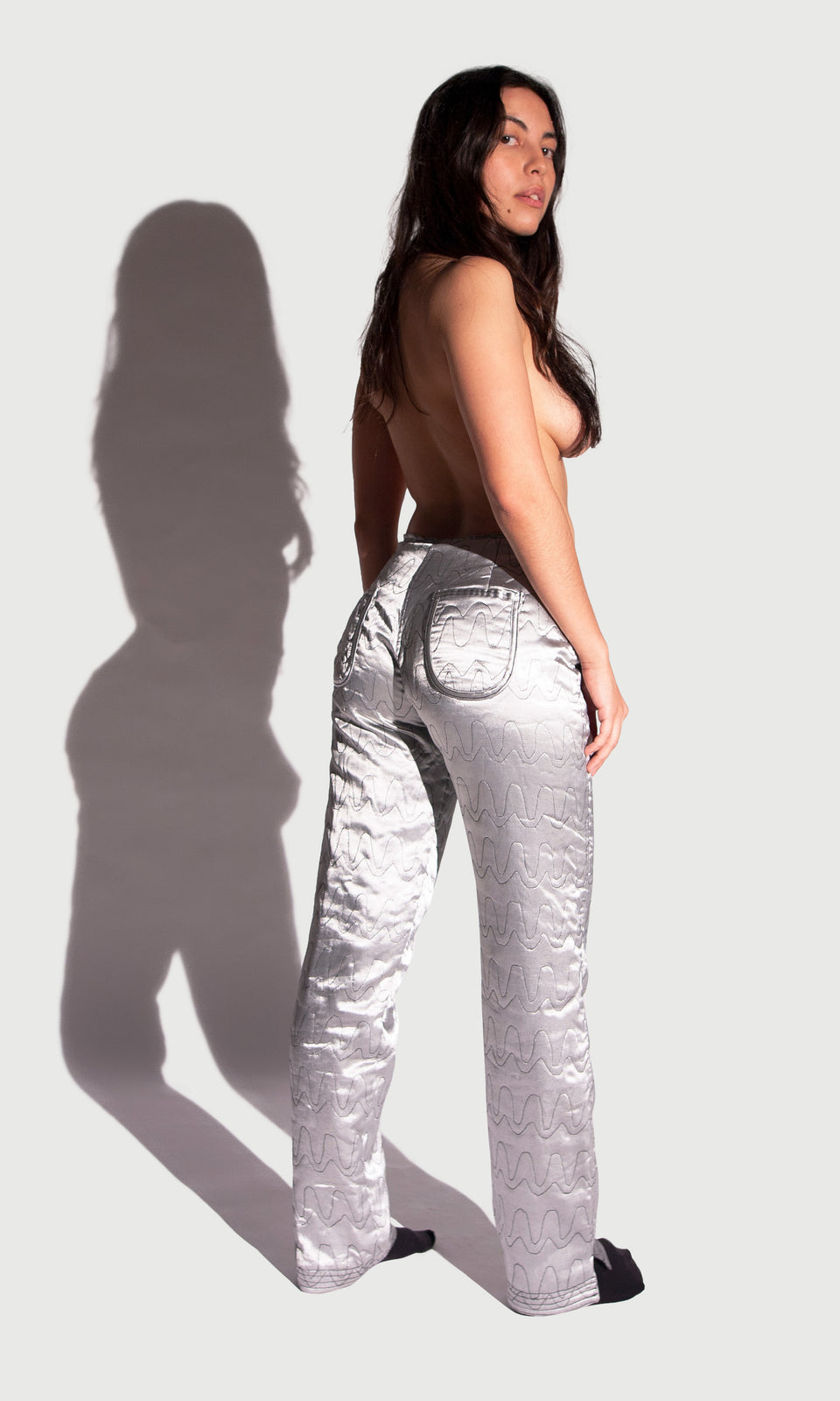 Silver Silk Squiggle Pants