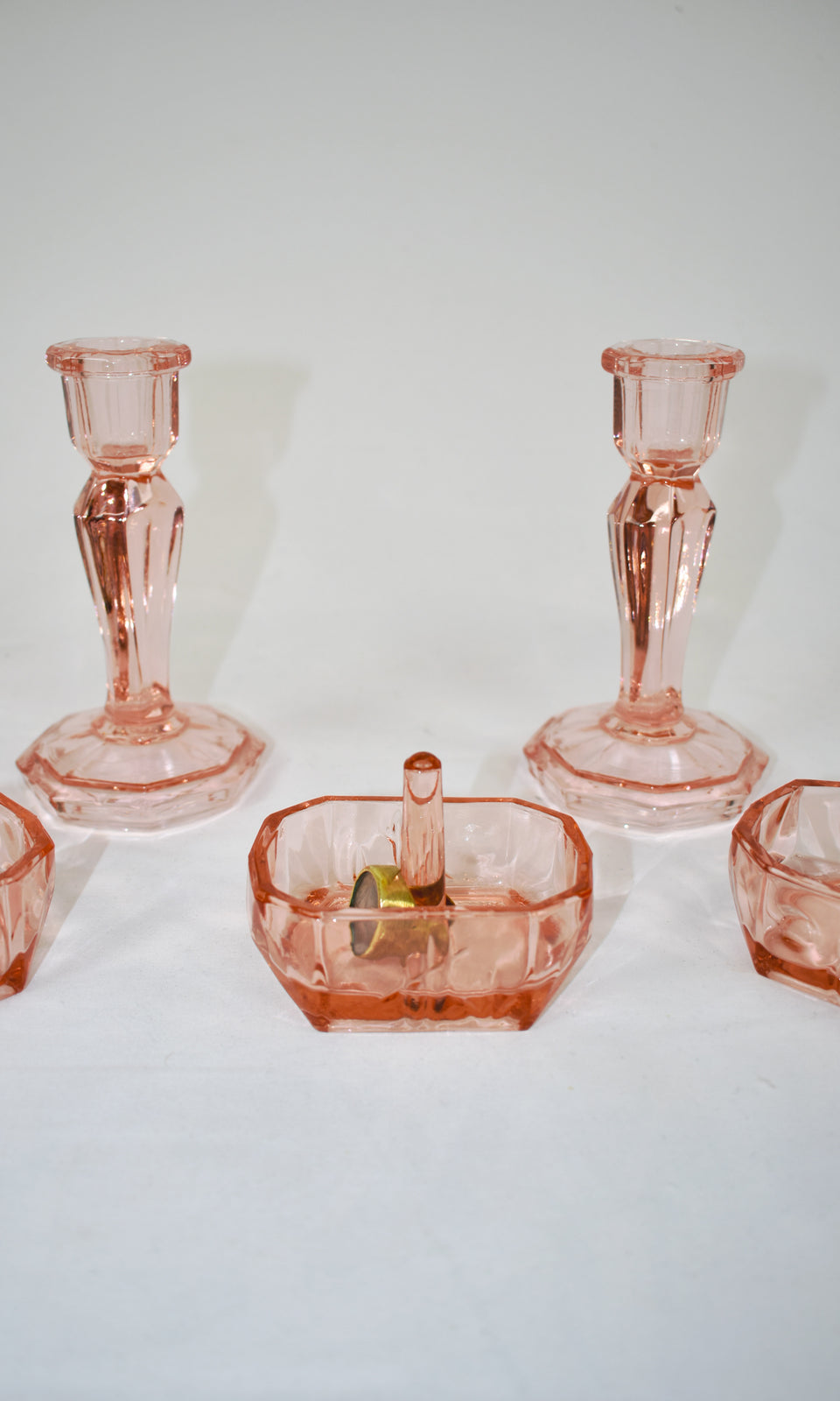 1940's Rose Glass Dressing Table Set